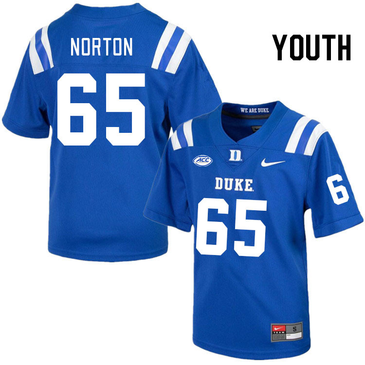 Youth #65 Max Norton Duke Blue Devils College Football Jerseys Stitched Sale-Royal - Click Image to Close